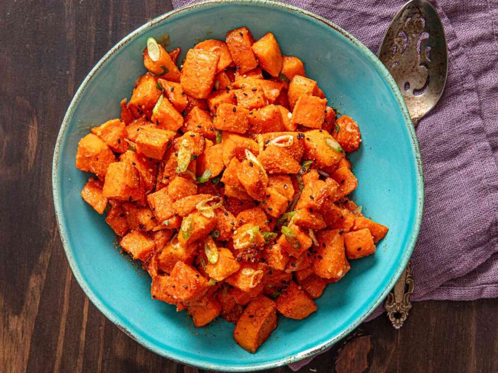 Miso Scallion Roasted Sweet Potatoes