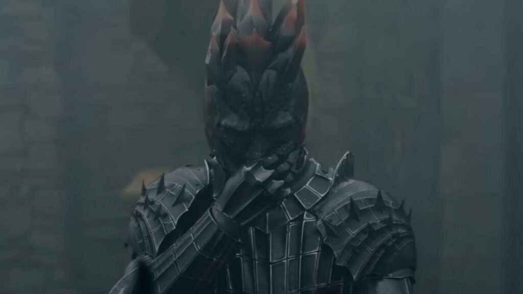 knight in black armor looking ominous