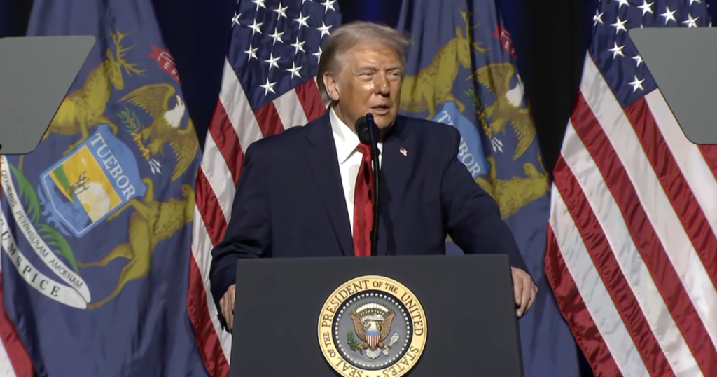 Trump boosts his economic strategy in Michigan speech: "Tariff's my favorite word"