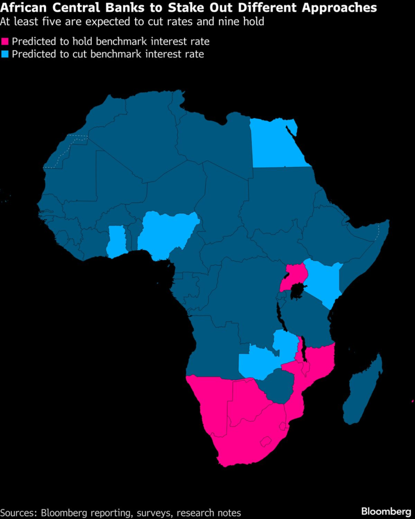 Africa Rate Decisions Set to Begin With Few Cuts Seen, Many on Hold