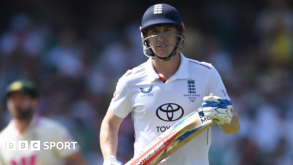 Harry Brook holding his bat while playing for England against Australia