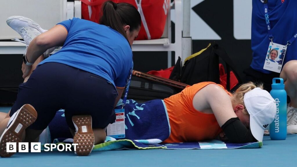 Francesca Jones receives treatment on court at the Australian Open
