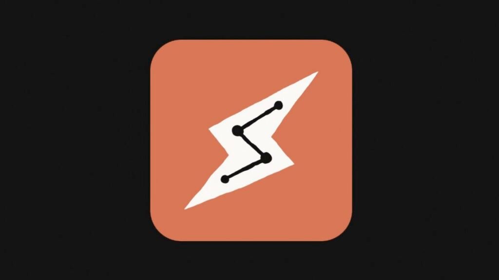 An orange logo with a lightning bolt