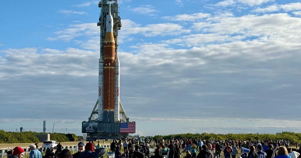NASA hauls Artemis II moon rocket to launch pad for February flight