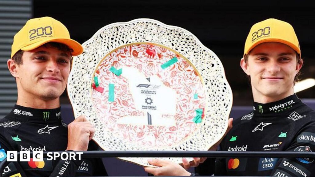 Lando Norris and Oscar Piastri holding the constructors