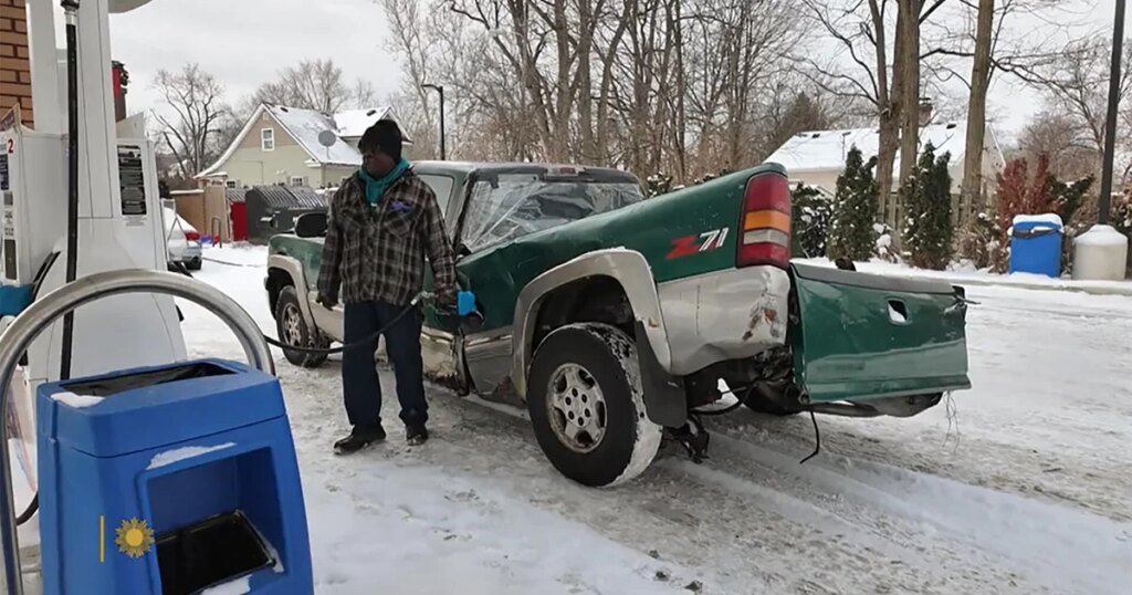 A mangled pickup truck draws mockery – and kindness