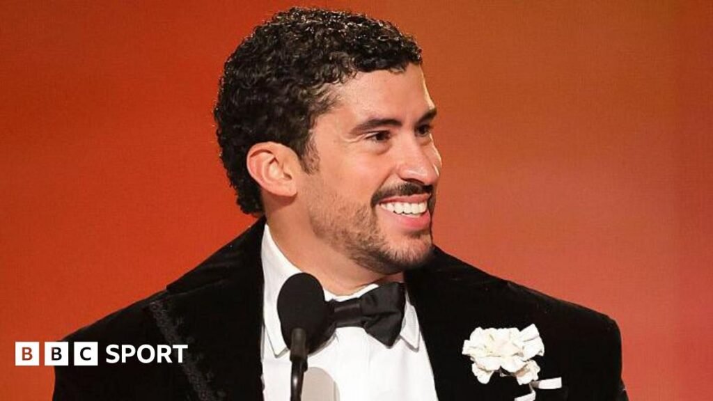 Bad Bunny receives the award for Album of the Year at the 68th Grammy Awards in 2026